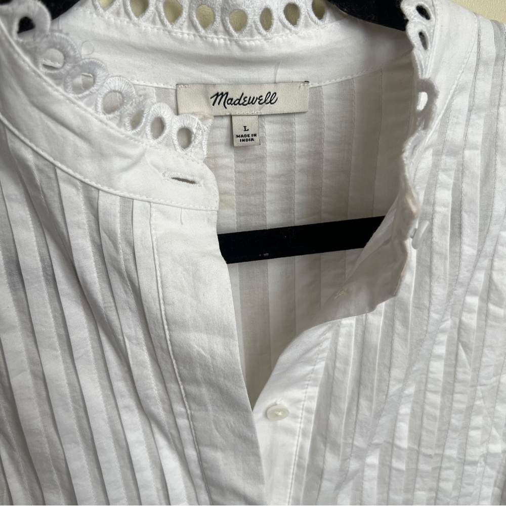 Madewell Pintucked Eyelet Mini Dress in White Cotton size large - Picture 7 of 11